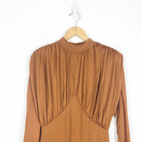 L'ACADEMIE Kemia Maxi Dress Small Brown Jersey Long Sleeve Wedding Revolve Chic - Picture 4 of 16